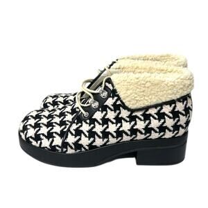Gucci Shearling Houndstooth Ankle Boots Black White 39